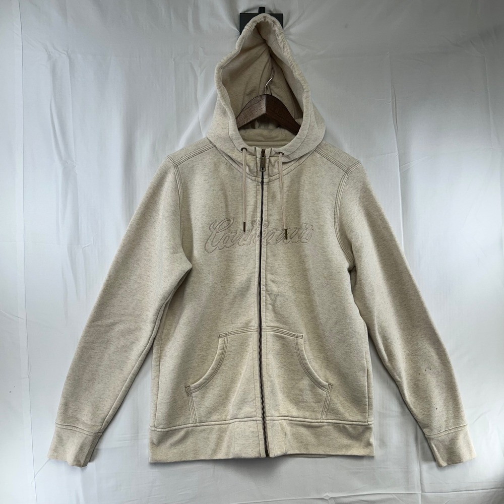 Carhartt Full Zip Hoodie Womens L 12/14 Oatmeal Heather Embroidered Logo